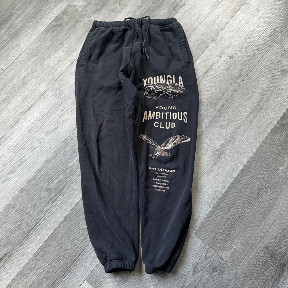YoungLA Black Young Ambitious Club Rose Eagle Graphic Joggers Men's Medium